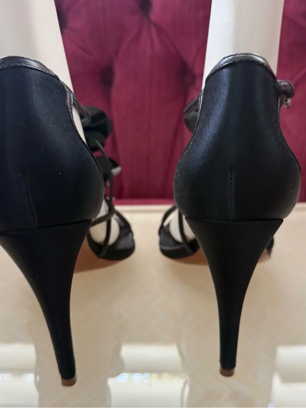 Tory Burch Black Strappy Floral Embellished High Heel Sandals